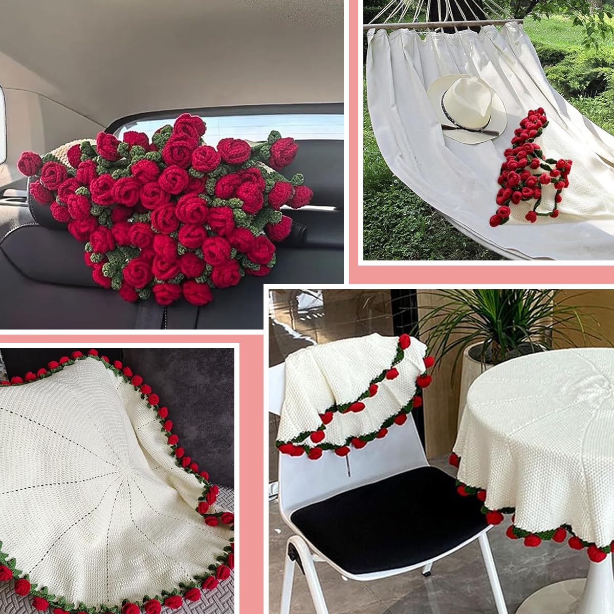 HASTHIP Flower Bouquet Blanket for All Seasons with 3D Crochet Floral Design | 80cm Soft Knitted Throw