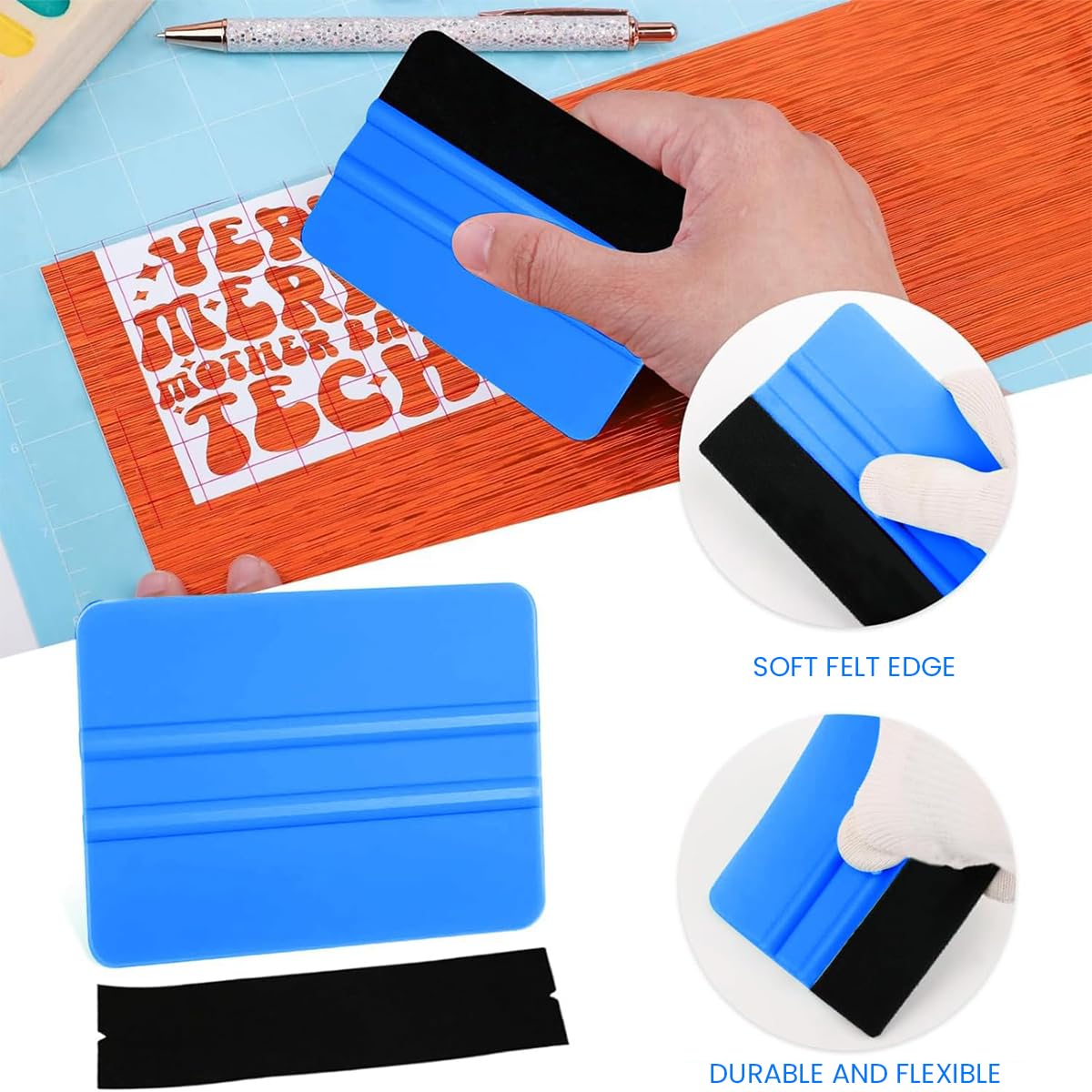 Supvox® 3Pcs Felt Edge Squeegee, 4inch - 5inch - 6inch Vinyl Wrap Squeegee, Plastic Squeegee Scratch-Free for Decals, Window Film, Wallpaper