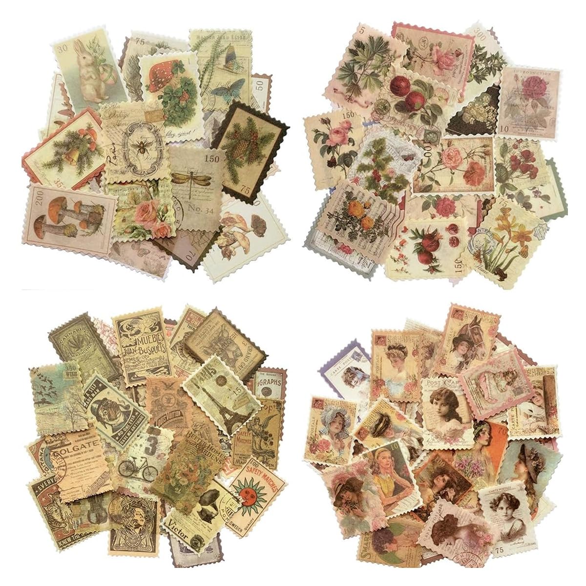 HASTHIP Vintage Postage Stamp Stickers for Scrapbooking with 240 pcs Washi Paper | Journaling and DIY Crafts