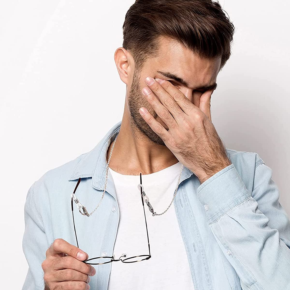 HASTHIP Eyeglasses Chain Hook Attachments for Glasses featuring Adjustable Metal Coil | 40pcs Silicone and Stainless Steel Ends 20x5mm