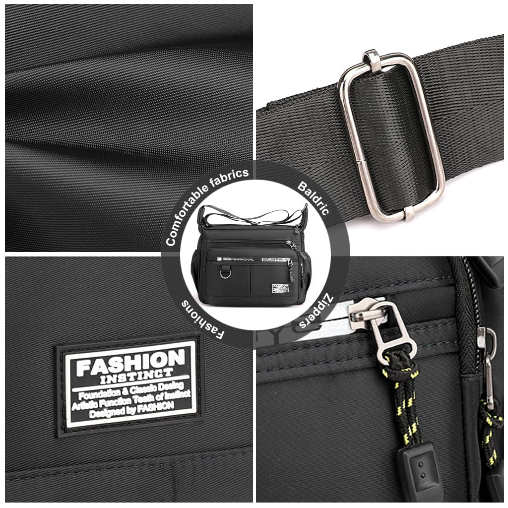 GUSTAVE Messenger Bag for Men with Multi Pocket Organizer 31x12x24 cm Polyester Black | Daily and Travel Use