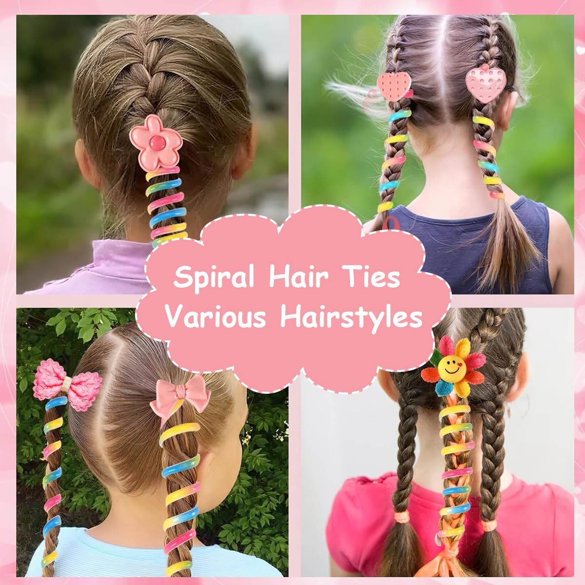 PALAY® 5pcs Wire Hair Bands for Girls Kids Braided Spiral Hair Ties Cute Cartoon Ponytail Maker Elastic Braids Hair Accessories for Girls