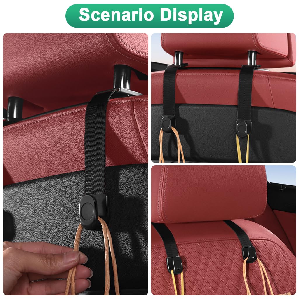 STHIRA Car Headrest Bag Hanger for Backseat Organization with Snap-on Strap | 4Pcs Set