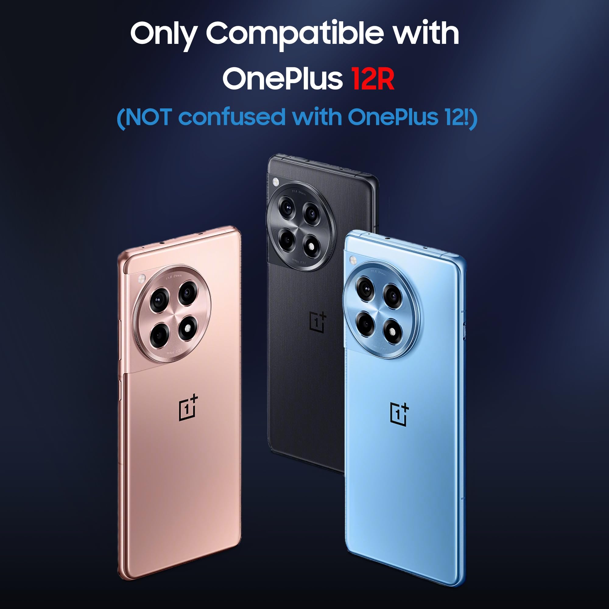 Zeitel Phone Case for OnePlus 12R with Corner Cushioning and Camera Lens Protection | Matte Black TPU Anti Slip Design