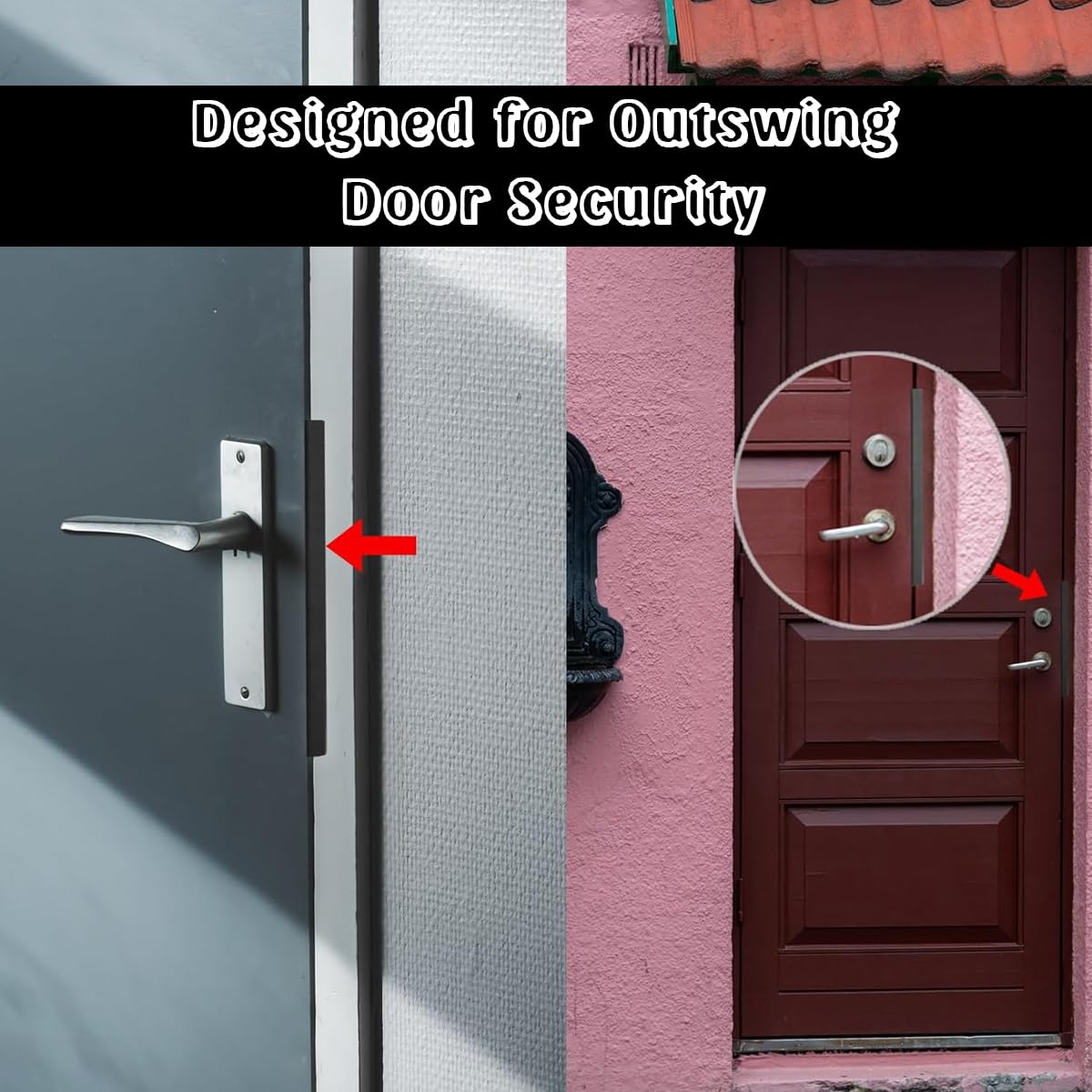 HASTHIP Stainless Steel Door Latch Guard for Outswing Door Security featuring 11 in L‑Shape Plate | Black Lock Shield