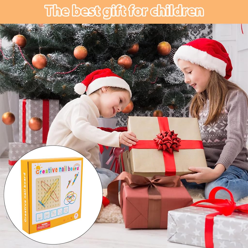 PATPAT Wooden Geoboard Toy for Kids with 18×18cm Board & 24 Pattern Cards | Montessori Learning Game