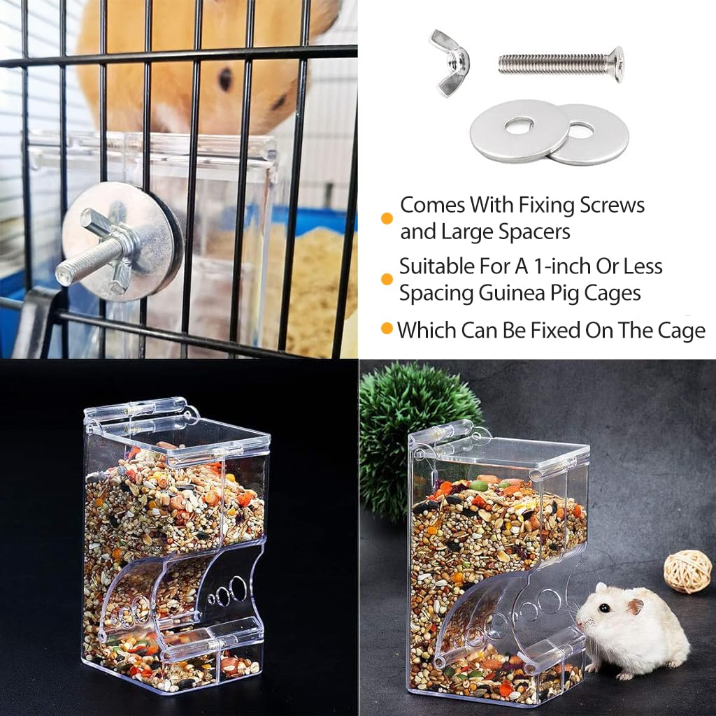 Qpets® Hamster Food Feeder Transparent Acrylic Hamster Food Feeder for Cage with Screw Kits 300ml Pet Feeder Pet Food Bin Automatic Food Feeder for Hamsters, Guinea Pig, Ferrets, Hamsters, Hedgehogs