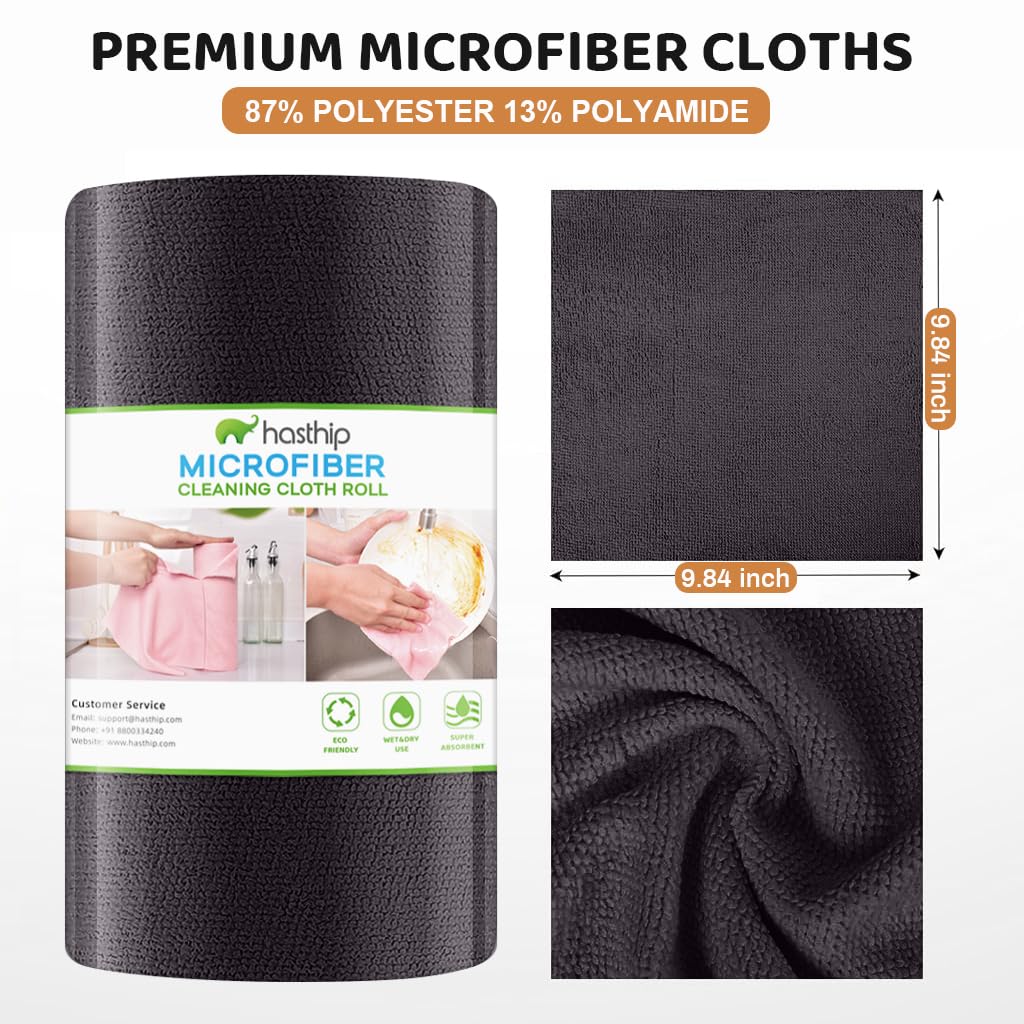 HASTHIP Microfiber Cleaning Cloth Roll 50 Pack 9.8 in Precut Reusable Polyester Wipes for Kitchen & Car