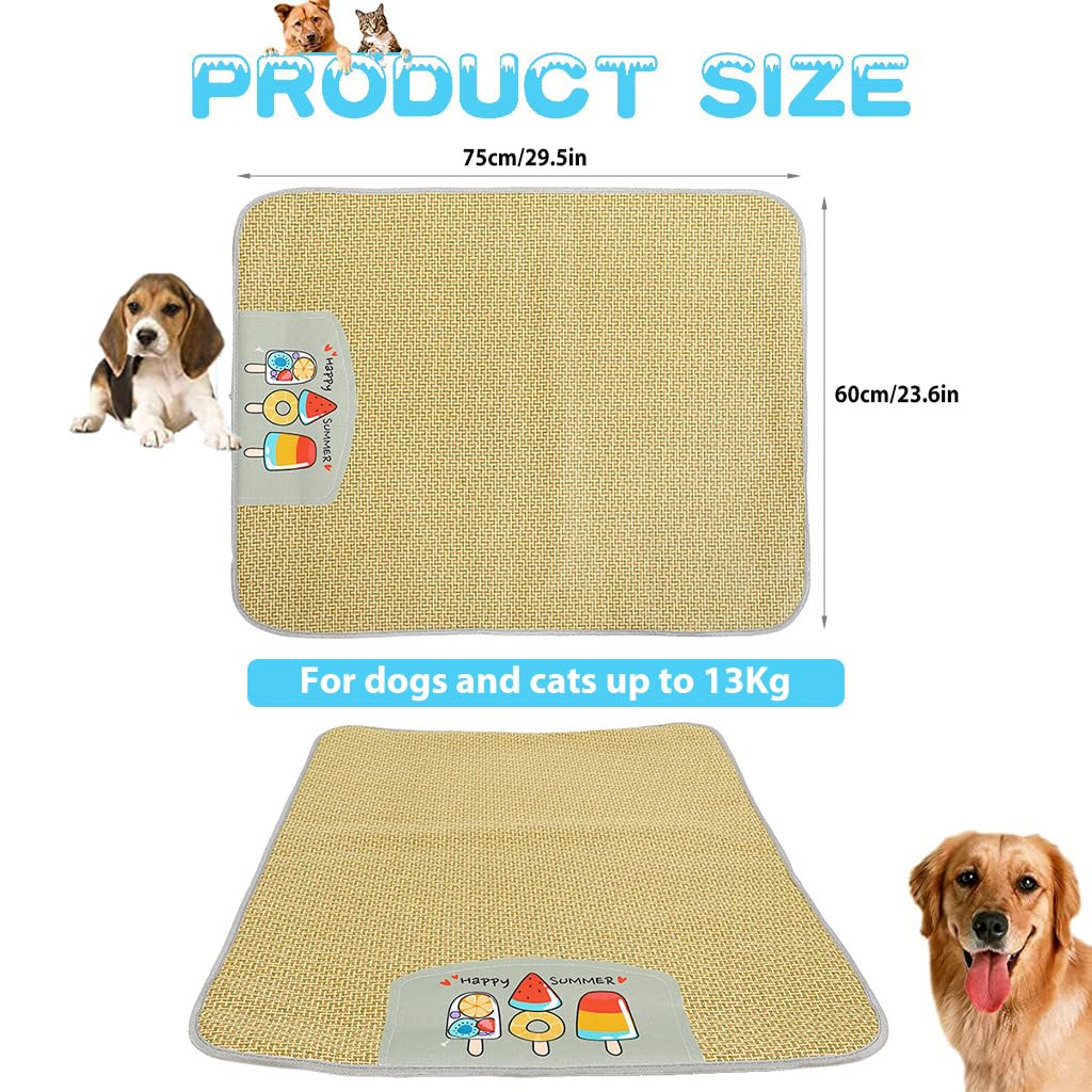 Qpets® Dog Cat Summer Mat & Sleeping Pad Rattan Cushion Pad Cool Summer Pad Sleeping Pet, Anti-Scratch Summer Sleeping Pad, Dog Bed, Waterproof Bottom, Easy to Clean, 75 * 60cm