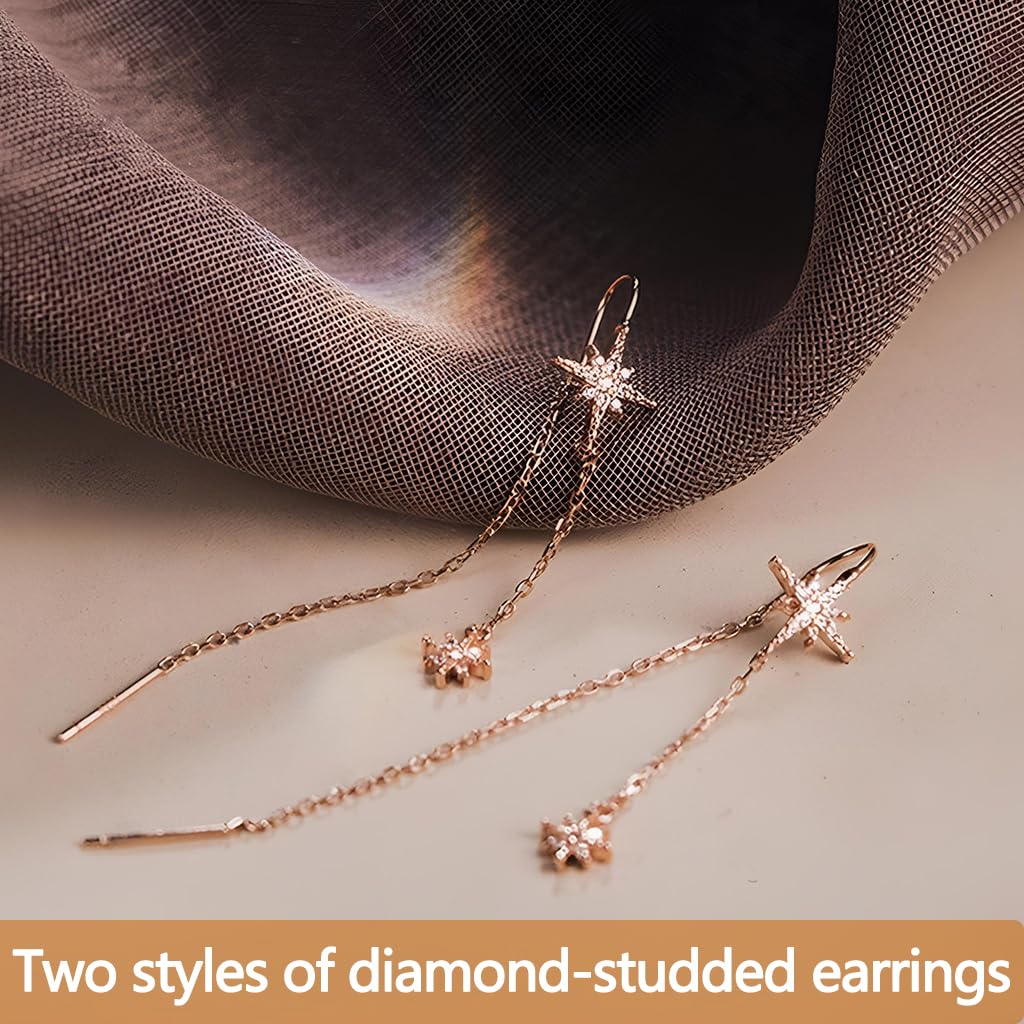 ZIBUYU Fancy Stars Needle Threader Earrings for Women with Tassel Chain | Elegant Gift Jewelry
