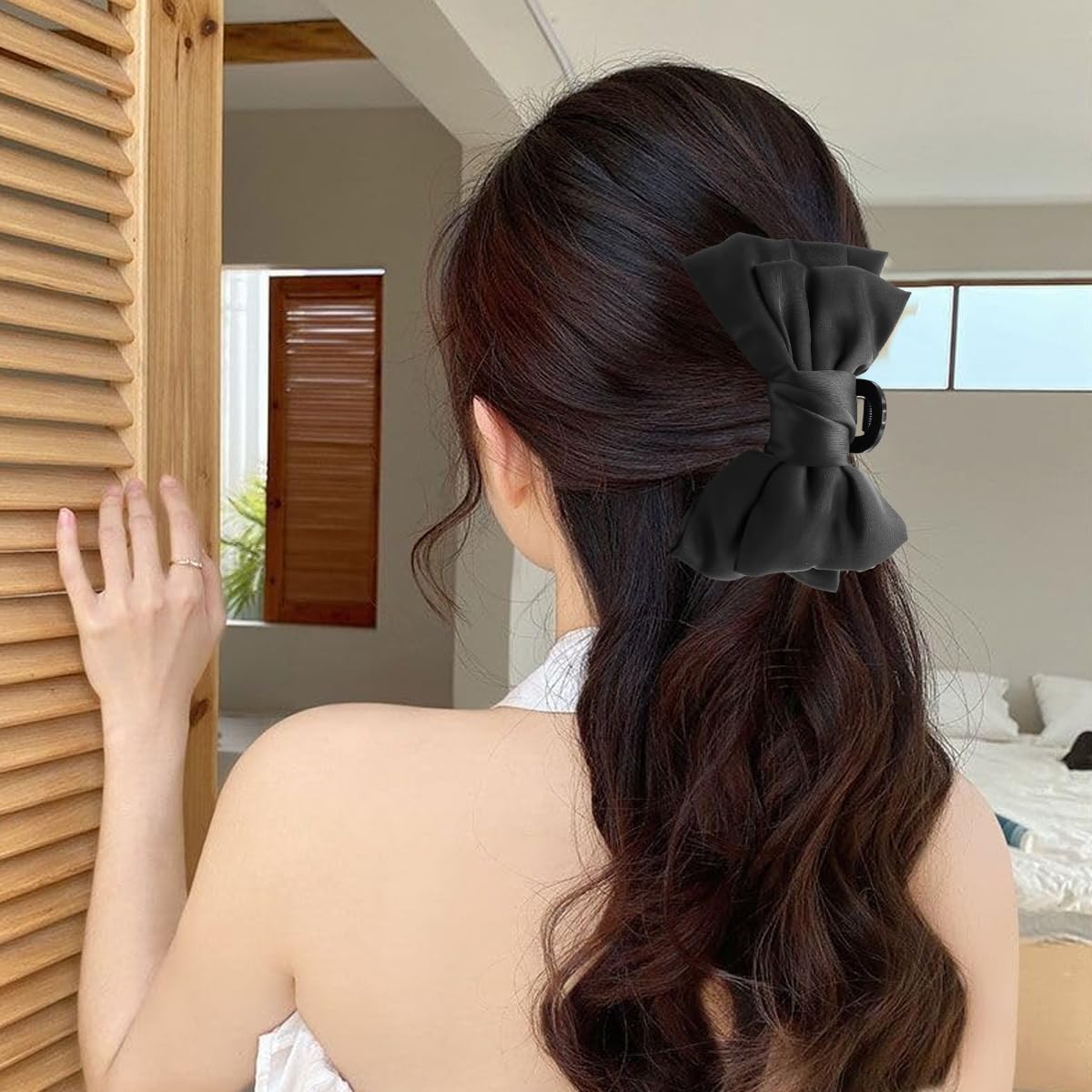 Venzina Hair Claw Clip for Women with Double Bow Design in Black | Secure Hold Styling Accessory