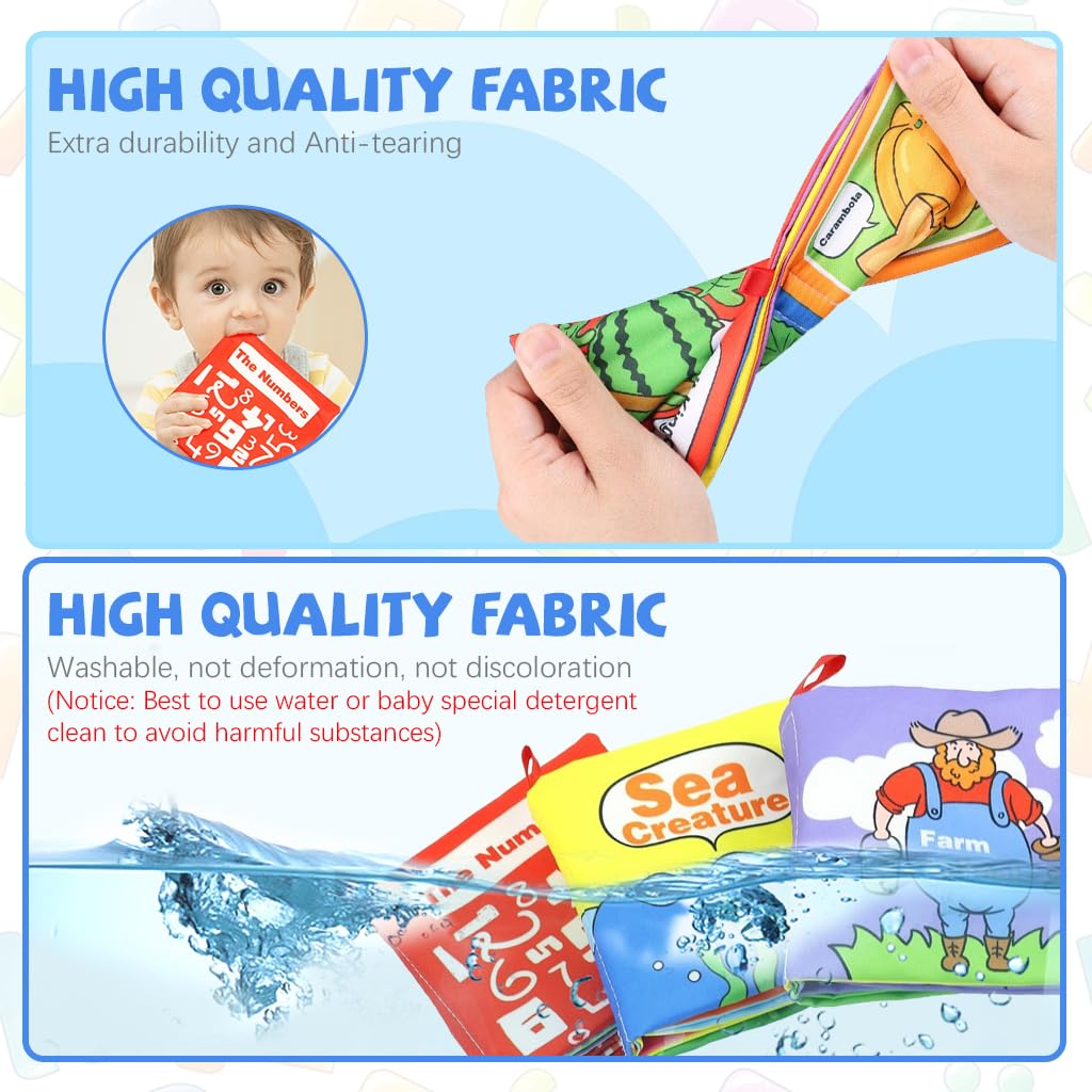 SNOWIE SOFT Cloth Books for Babies 6PCS with Crinkle Pages and Waterproof Design | Early Learning Toy