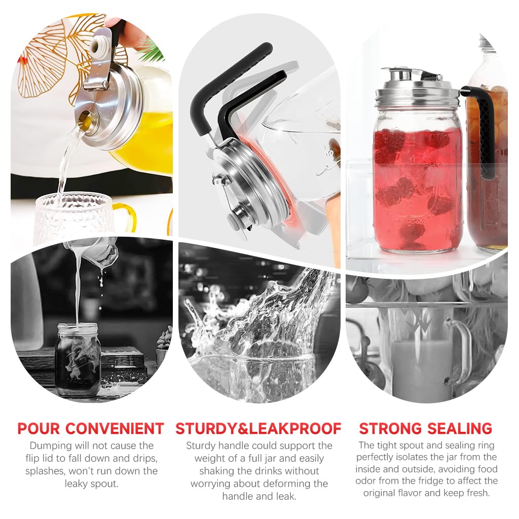 Supvox Glass Mason Jar for Kitchen Storage with Handle and Capped Pour Spout | 32oz 304 Stainless Steel Lid