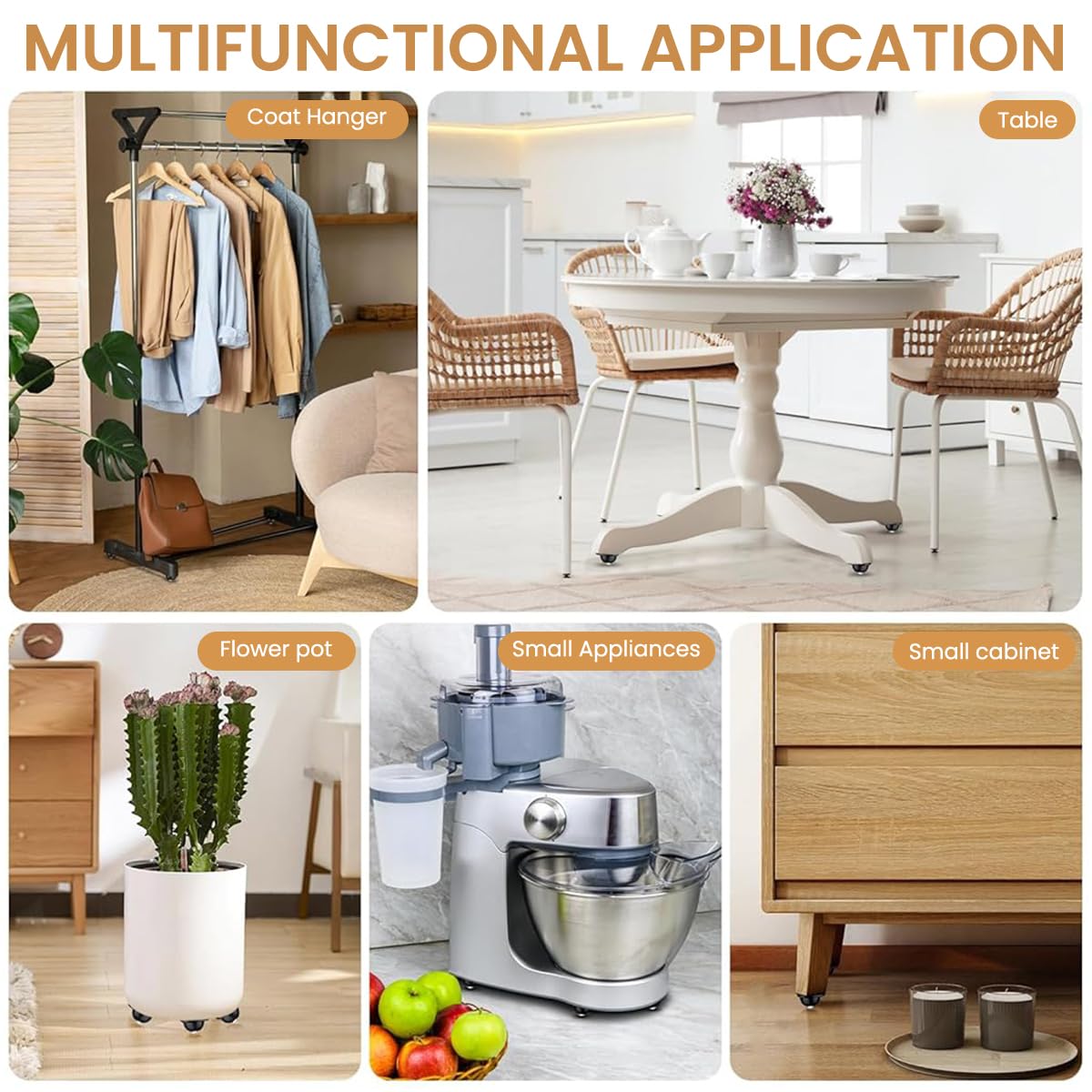 Serplex Self Adhesive Mini Caster Wheels for Furniture and Appliances featuring 360° Swivel | 4pcs Set with 50kg Load Capacity and ABS Nickel Steel Design