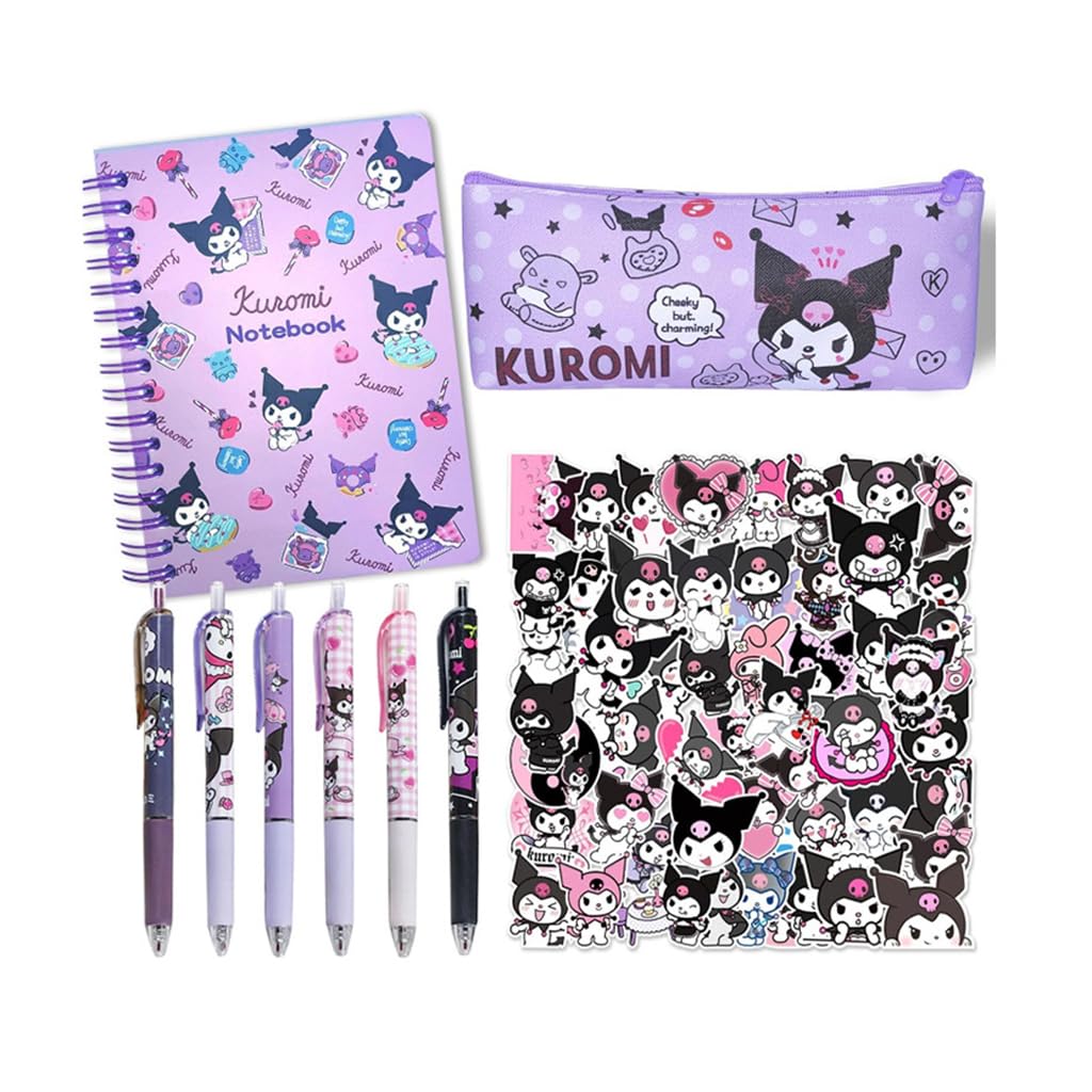 ZIBUYU Kuromi Stationery Set for School and Daily Use with Pencil Case Notebook & Stickers | Cute Purple Gift for Girls