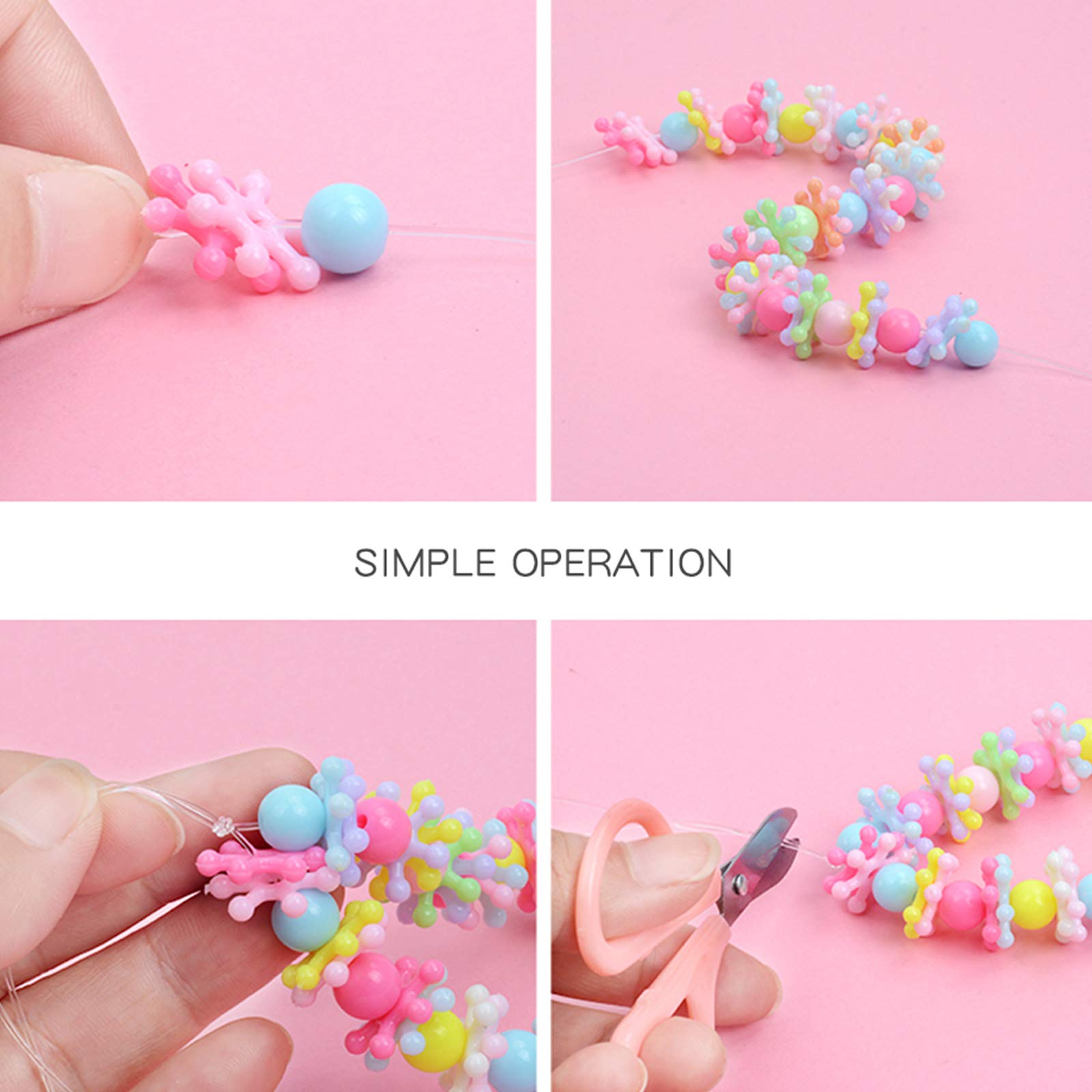 ZIBUYU Beads for Jewellery Making Girls DIY Crafting Beads for Kids Girls Necklace, Bracelet Kit Girls Jewlery Crystal Beads Elastic Thread Scissors Pendent Making Beads - 580 pcs