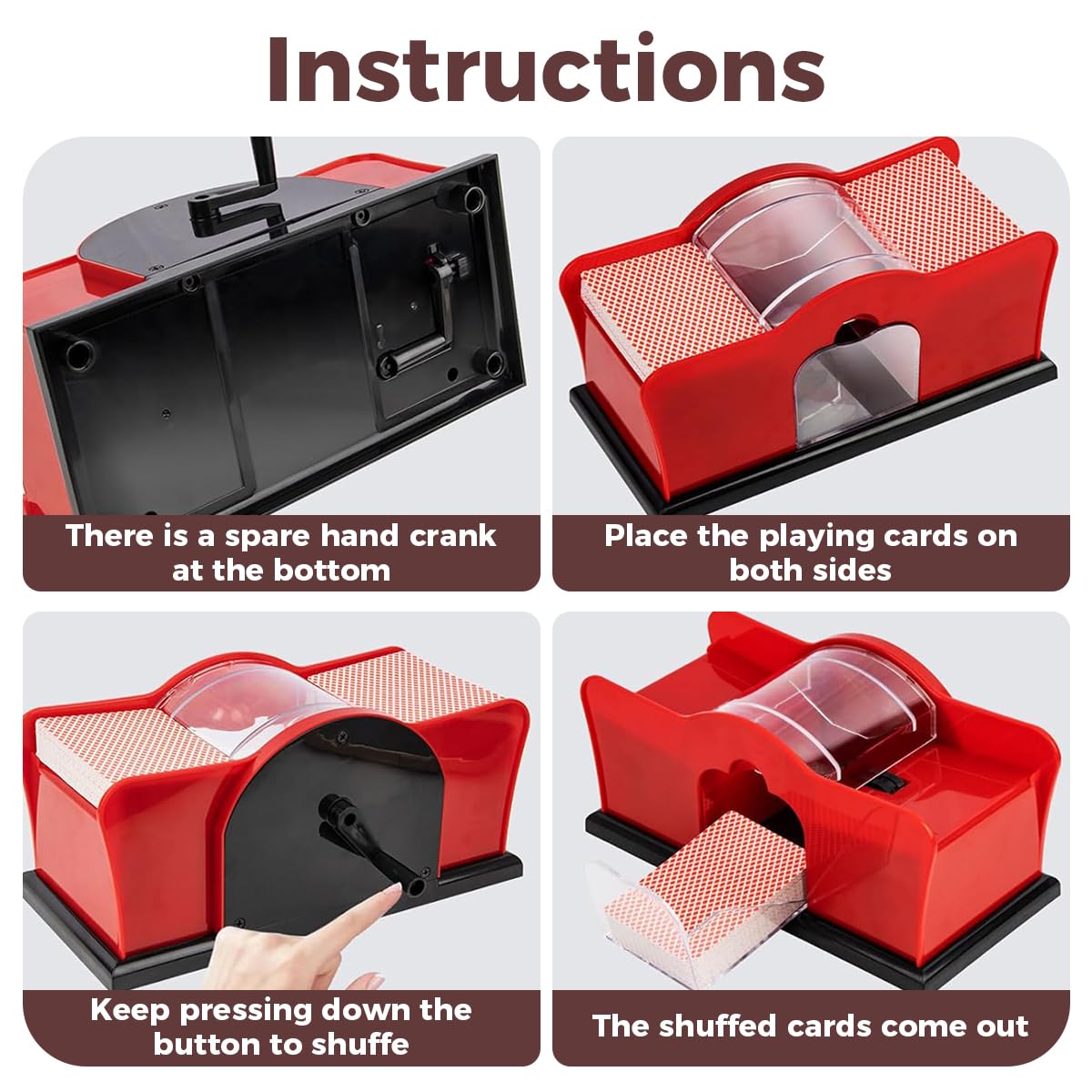 Supvox Manual Card Shuffler for Poker Games with Detachable Hand Crank and Clear Housing