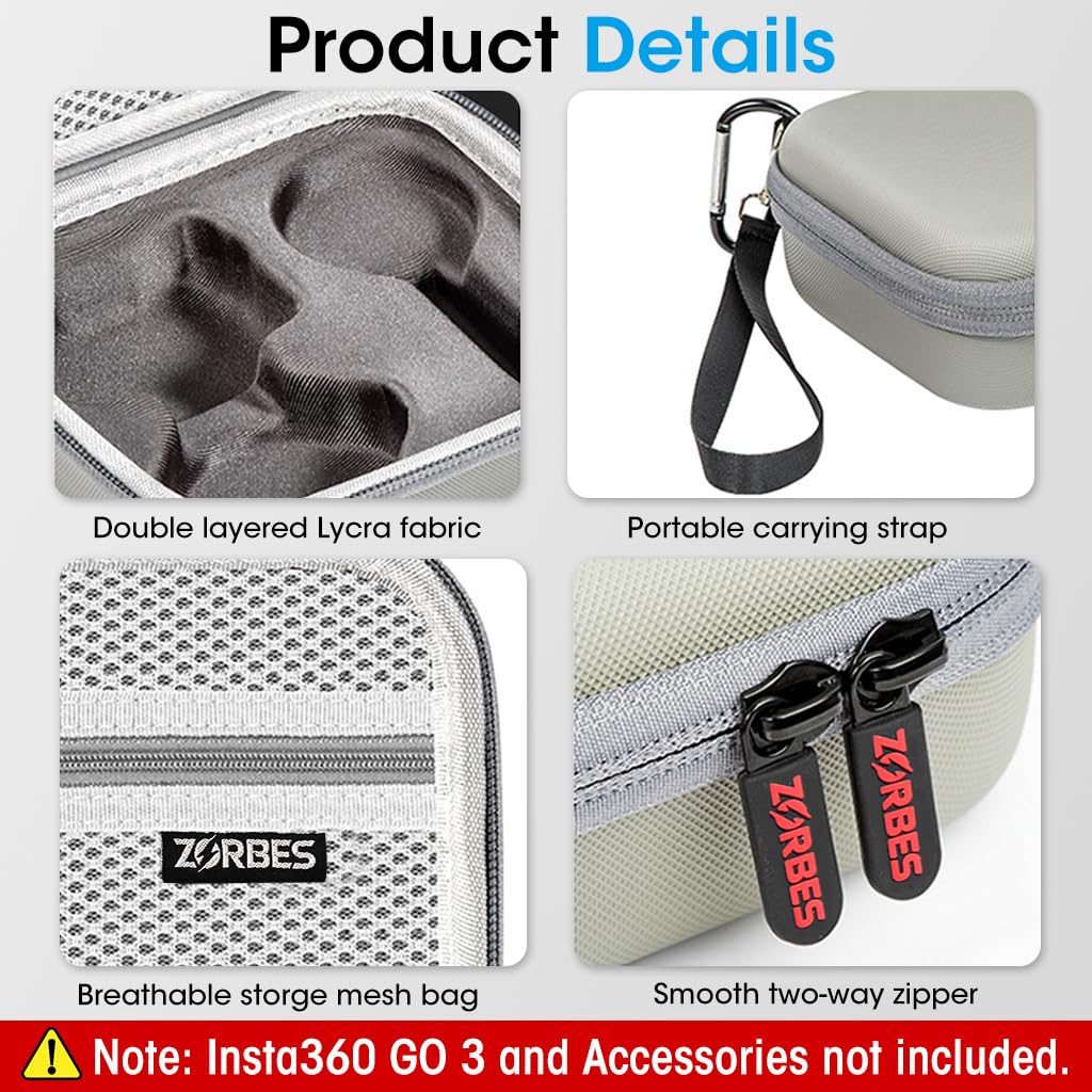 ZEITEL Carrying Case for Insta360 GO 3 with Hand Strap for Travel and Accessory Storage