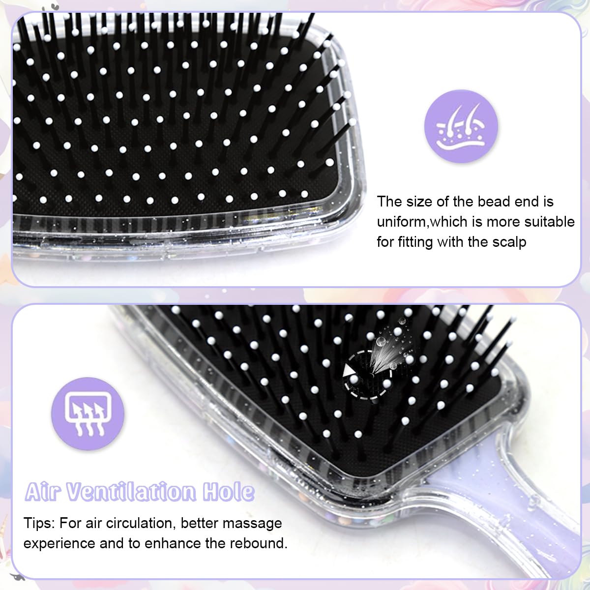 PALAY® Hair Brush for Kids and Women Cute Unicorn Paddle Hair Brush Hair Styling Comb for Kids Girls Soft Touch Scalp Large Detangler Hair Brush with Air Cushion and Soft Bristle - Purple