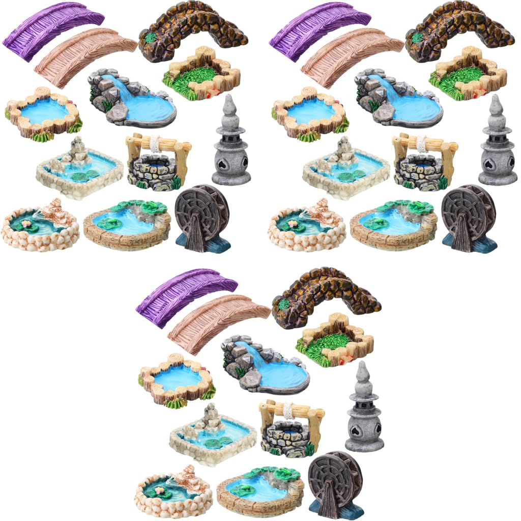 HASTHIP Miniature Garden Bridge Figurines for Fairy Decor with Resin Lighthouse and 12 Pieces Set