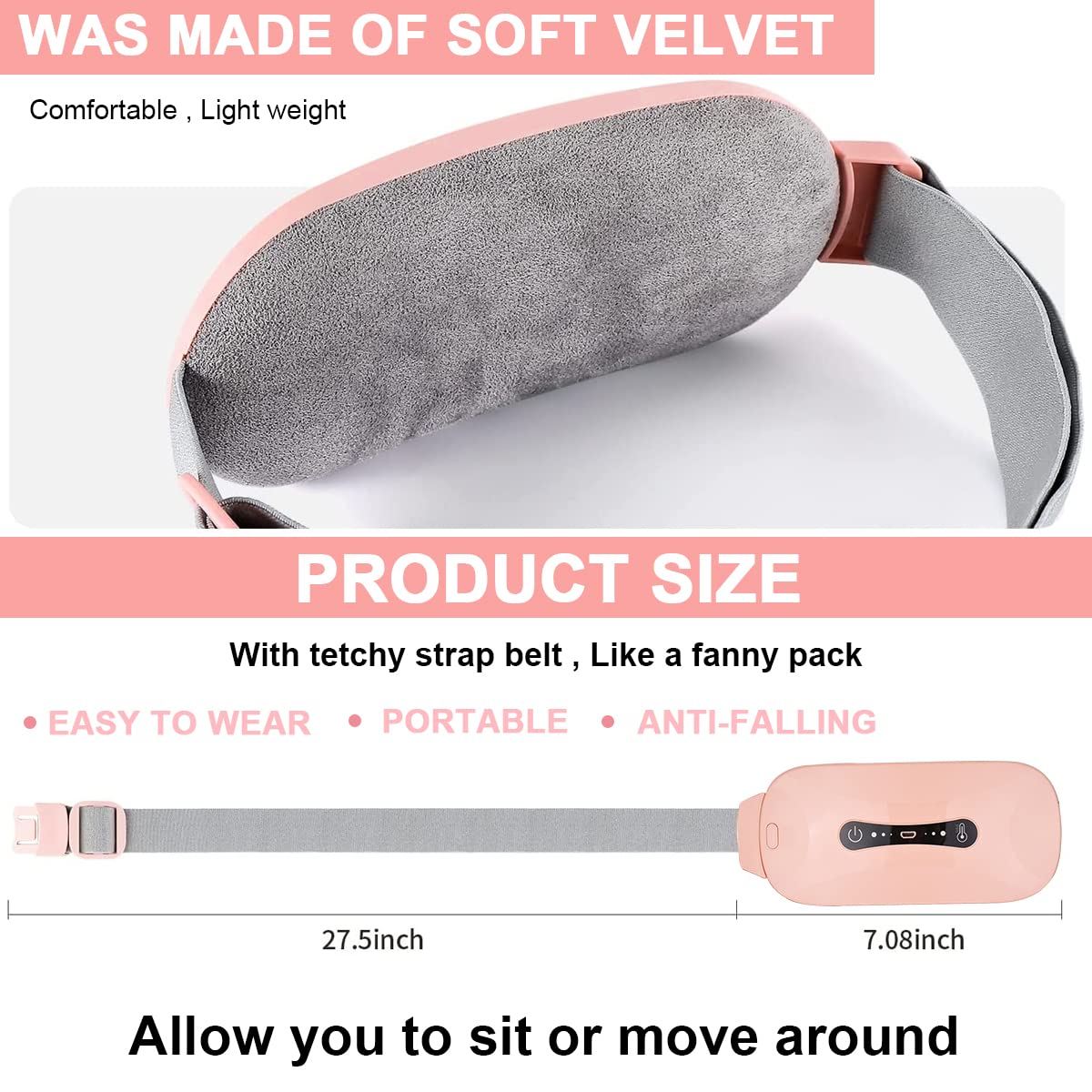 HANNEA Electric Cordless Heating Pad for Period Pain with 3 Heat Levels and Vibration | Rechargeable Belt for Women