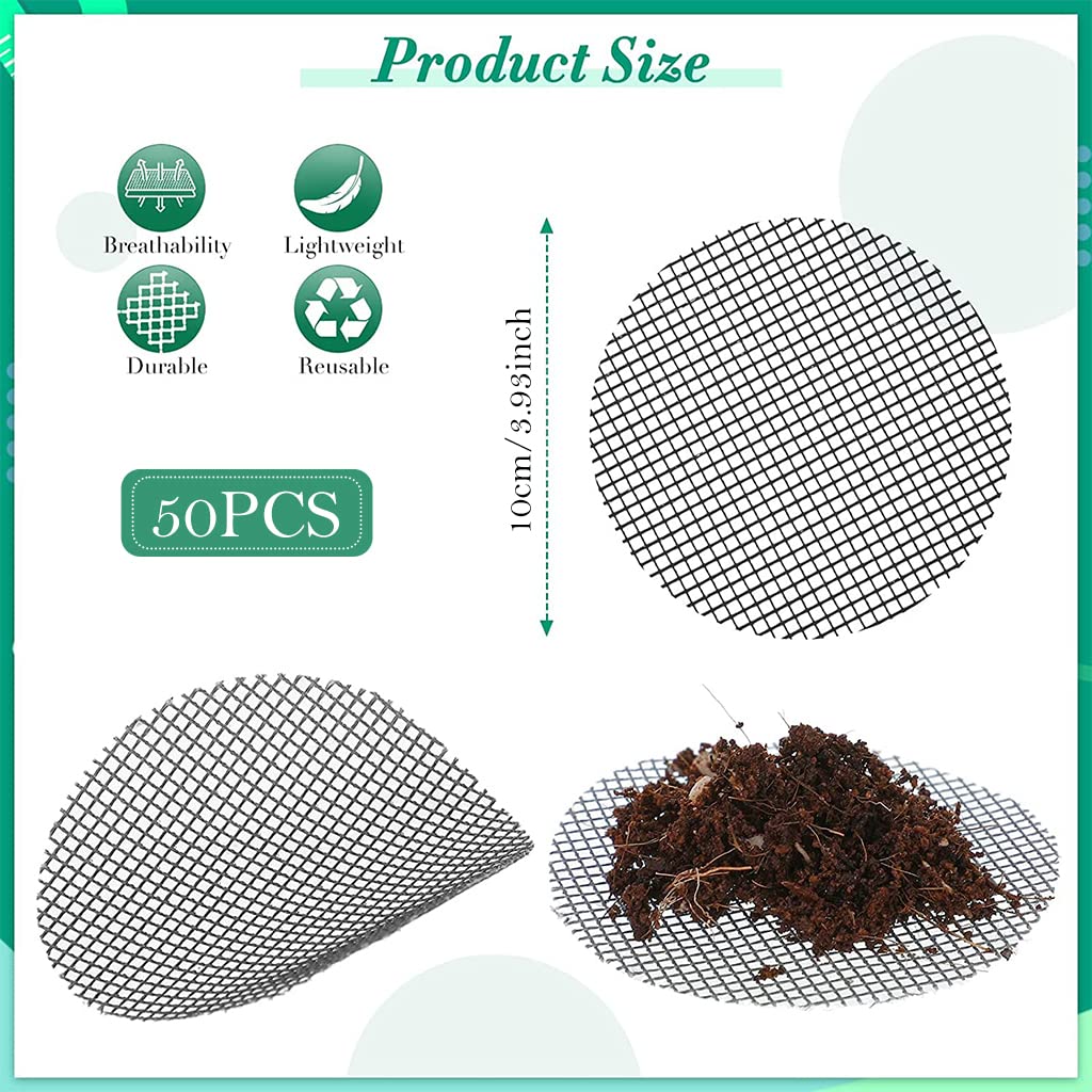 HASTHIP® 100Pcs Plant Pot Mesh Pads Round Flower Pot Screen 7.5cm Diameter Plastic Mesh Plant Pot Flower Pot Drainage Meshes Improve Air Circulation for Small Plant Pots, Flower Pots