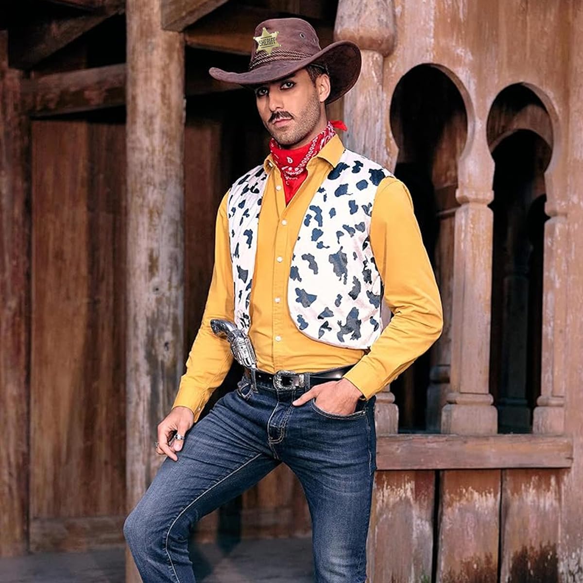 SANNIDHI Star Badge Lapel Pin for Cowboy Hat and Costume Parties | 2.6in Zinc Alloy Brooch