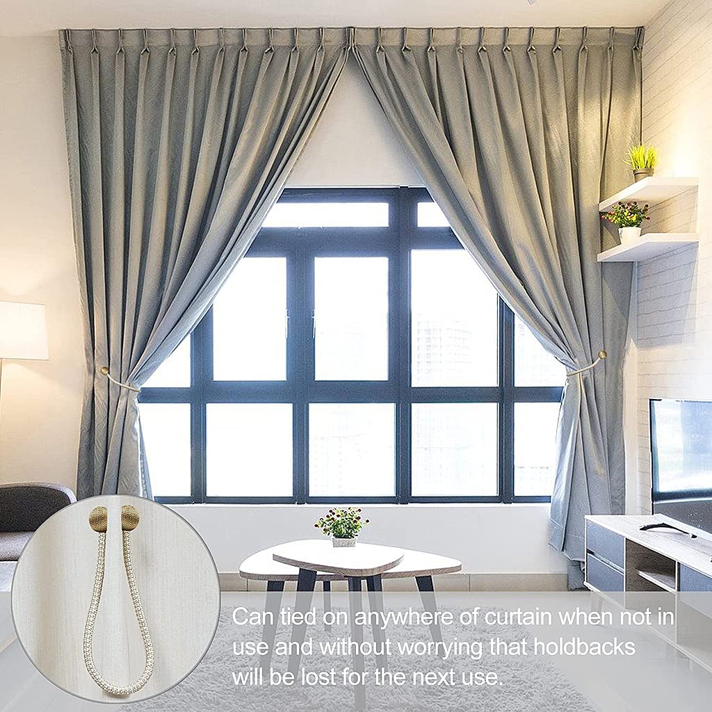 HASTHIP Curtain Tiebacks for Home and Office with Strong Magnetic Clips | 16in Rope & Gold Polyester Design