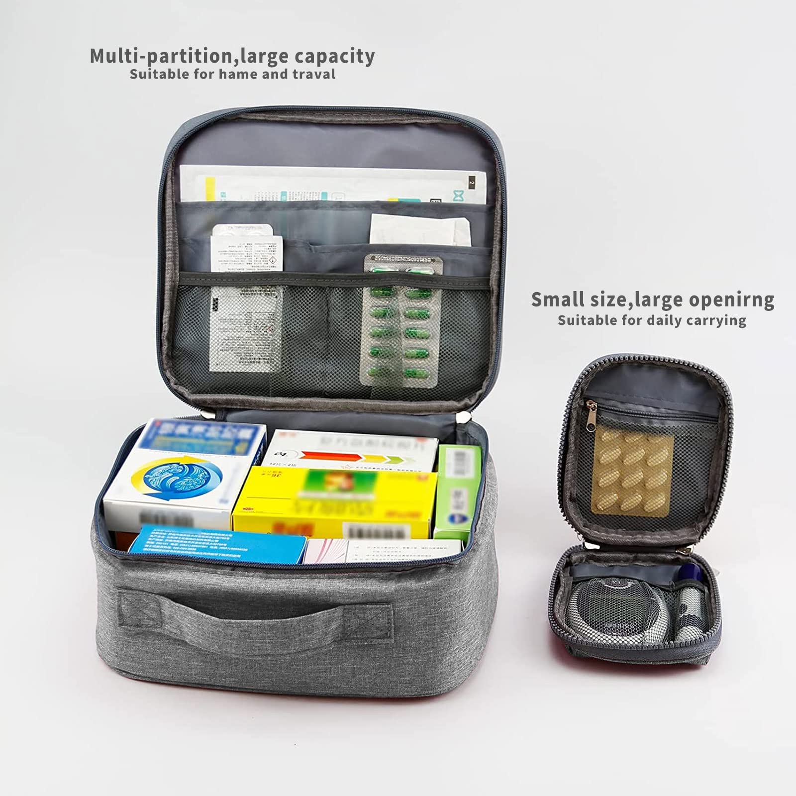 PALAY First Aid Pouch Set for Home Travel and Car with Dual Head Zipper | 600D Oxford Cloth Grey