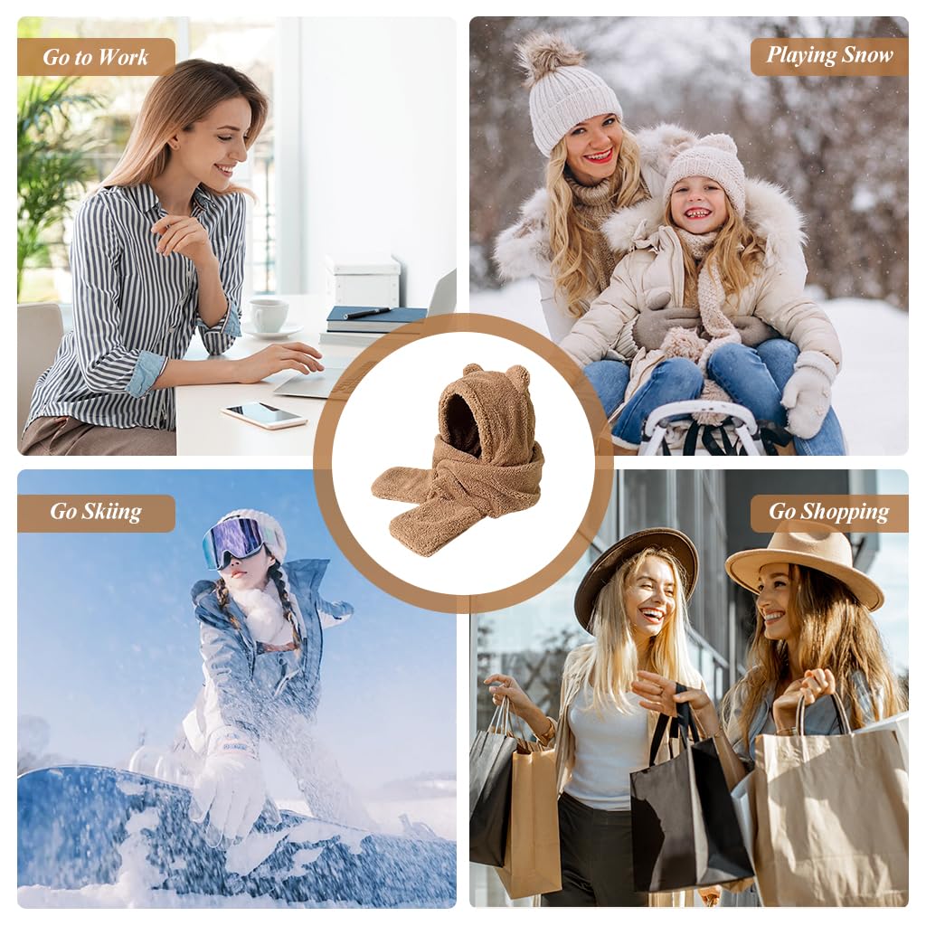 SANNIDHI Winter Cap for Women featuring Bear Ear Scoodie with Fleece Scarf and Gloves | Cozy Gift