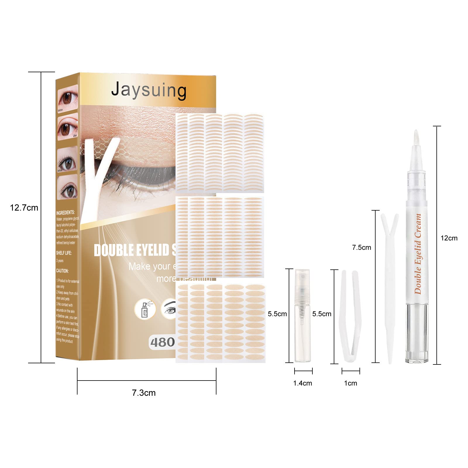 MAYCREATE Double Eyelid Tape for Natural Invisible Lift with 480 pcs Strips and Tools Set