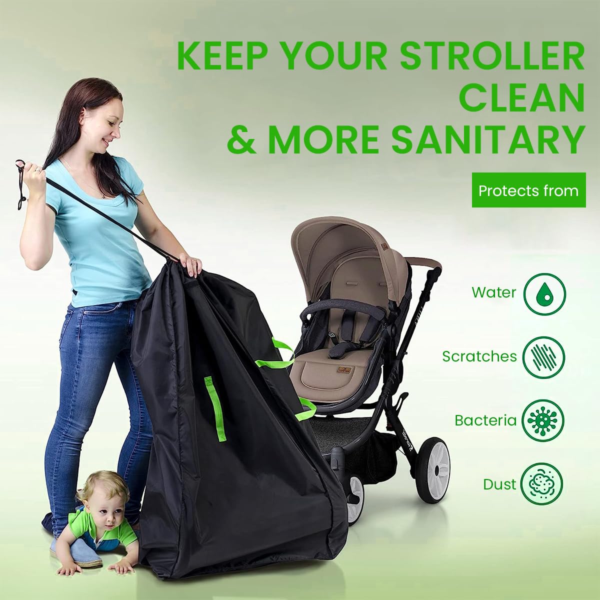SNOWIE SOFT Carry Bag for Baby Car Seat with Handles and Shoulder Strap 420D Oxford Cloth | Dustproof Gate Check Storage for Stroller Travel