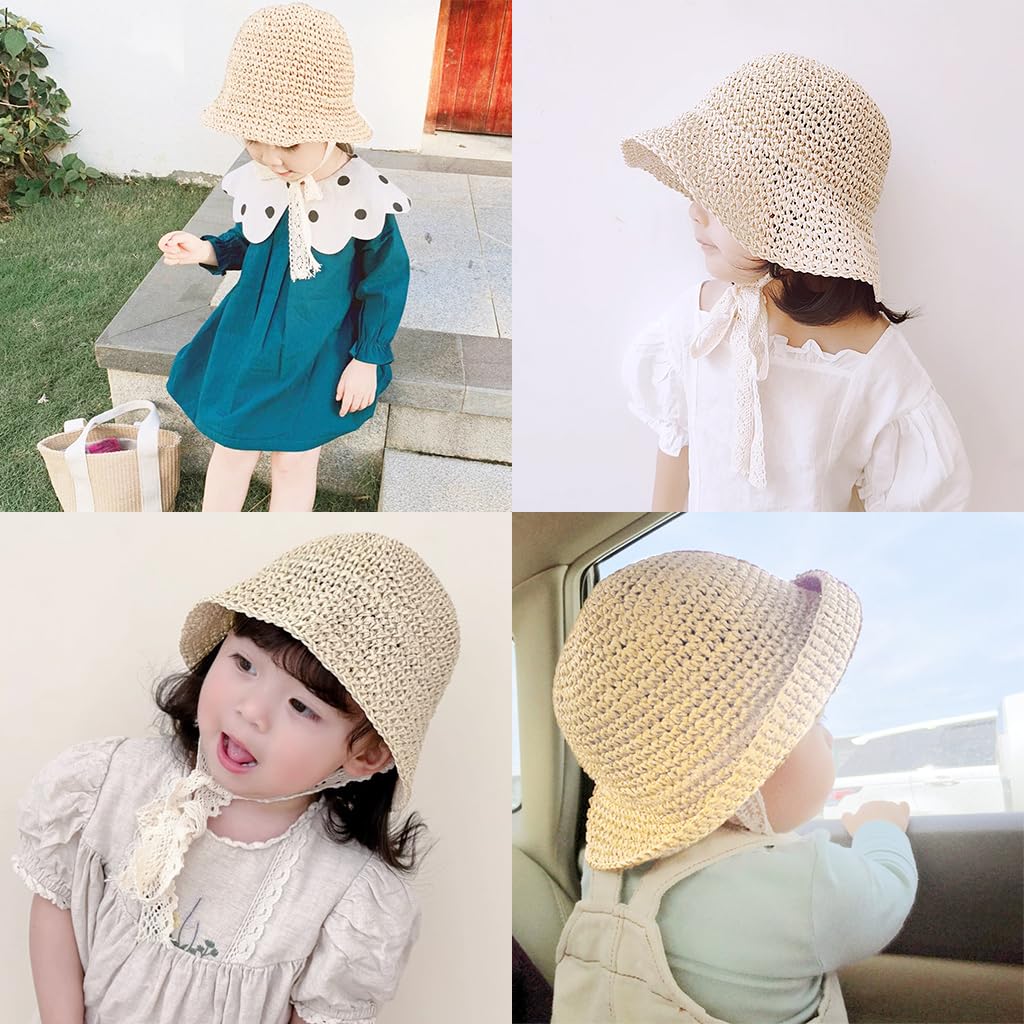 SNOWIE SOFT Baby Straw Hat for Summer with Lace Chin Strap and UPF 50+ | Beige for 6–24 Months