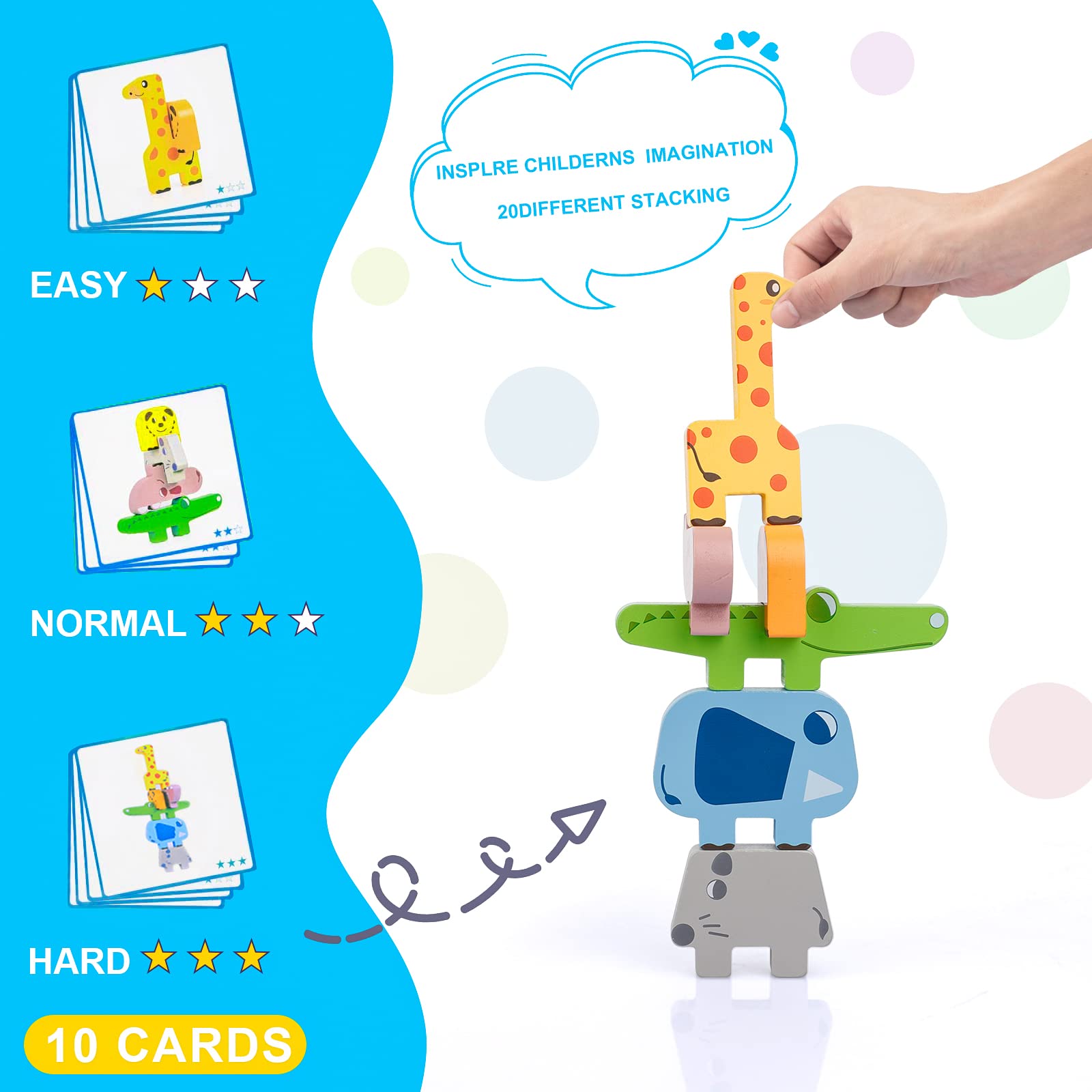 ZIBUYU Cartoon Animal Wooden Blocks Set for Kids featuring 10pcs Safe Natural Wood | Gift Toy for Toddlers 2–4 Years