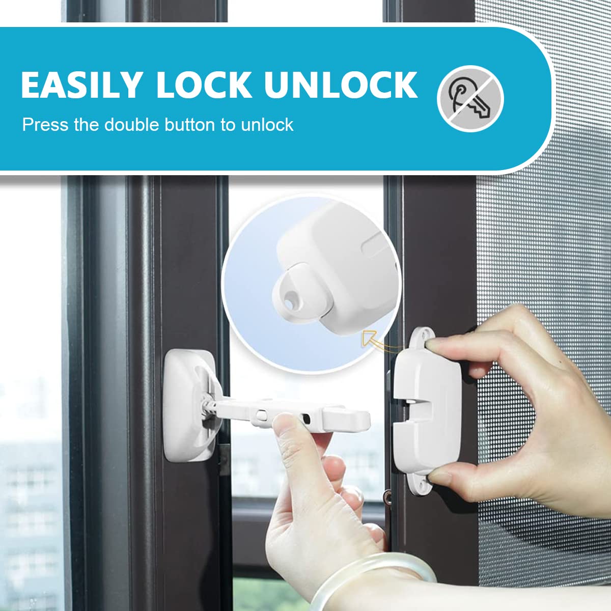 HASTHIP Baby Safety Window Lock for Kids with Adjustable 3.5–5.3 in Gap | Aluminum Alloy Restrictor