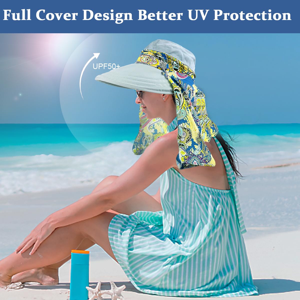 ZORBES Polyester Sun Hat for Women featuring Wide Brim and Ponytail Hole | UPF 50+ Blue