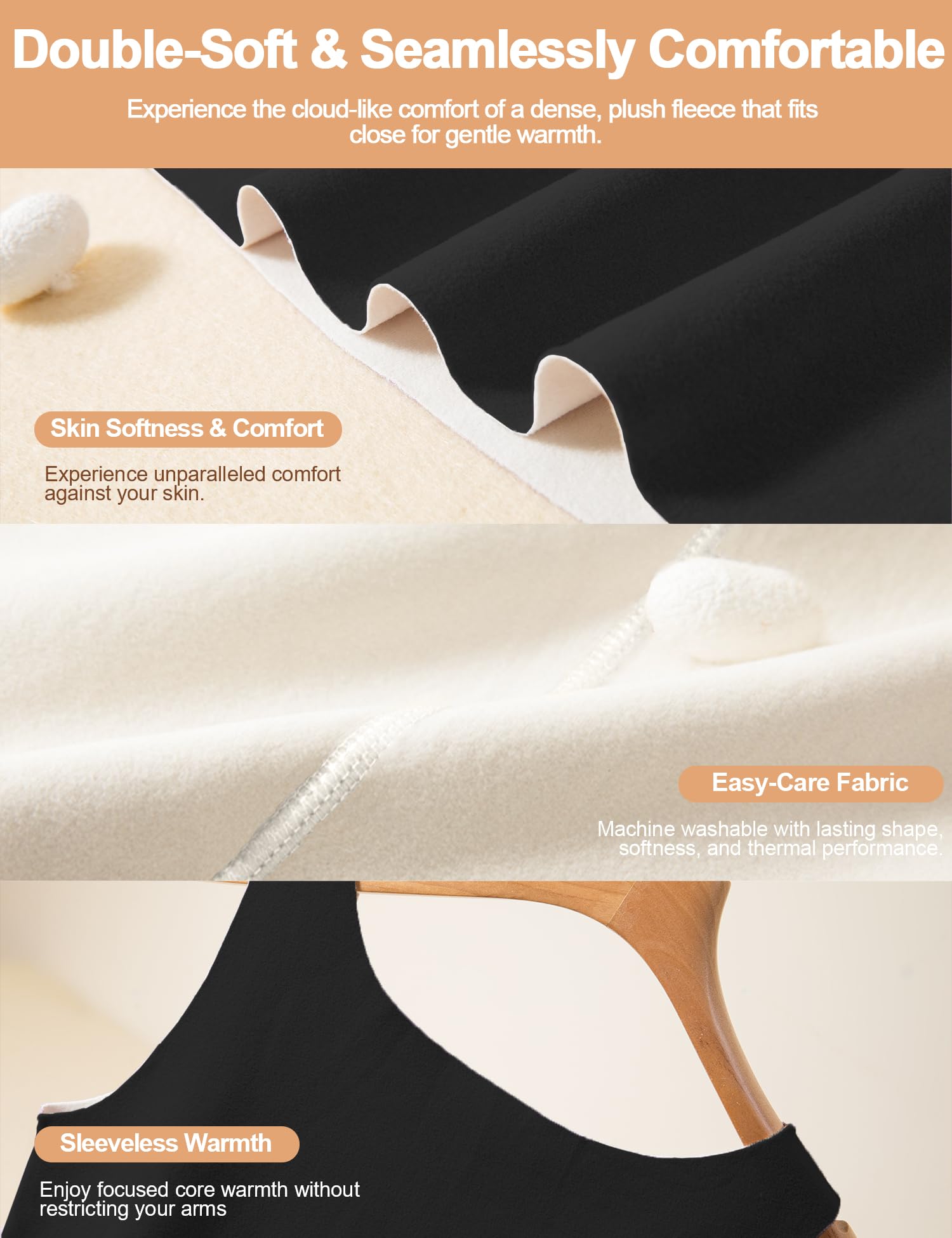 Venzina Women's Seamless Thermal Vest with Double-Sided Fleece for Winter Layering | Black XL