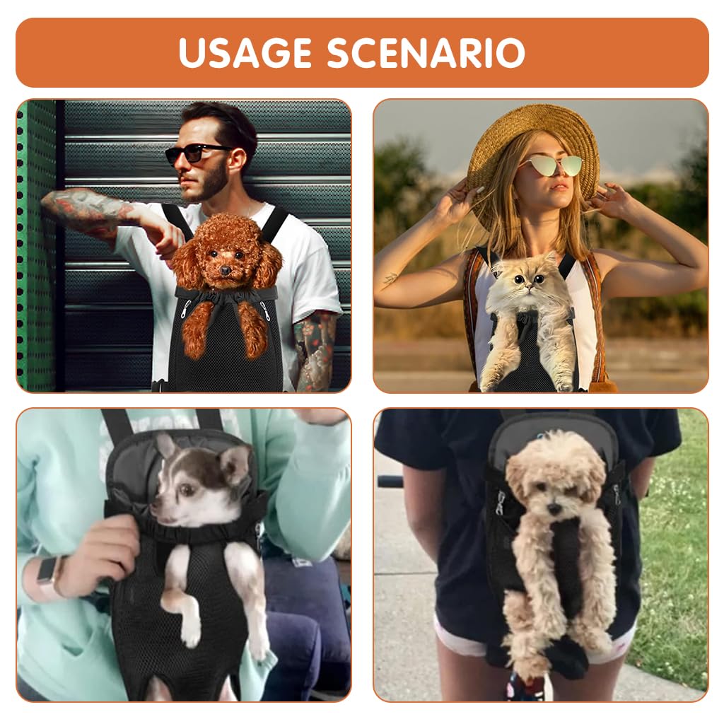 Qpets Pet Carrier Backpack for Small Dogs with Safety Collar Buckle and Breathable Mesh | Chest Carry Design 48cm Chest 34cm Back Length