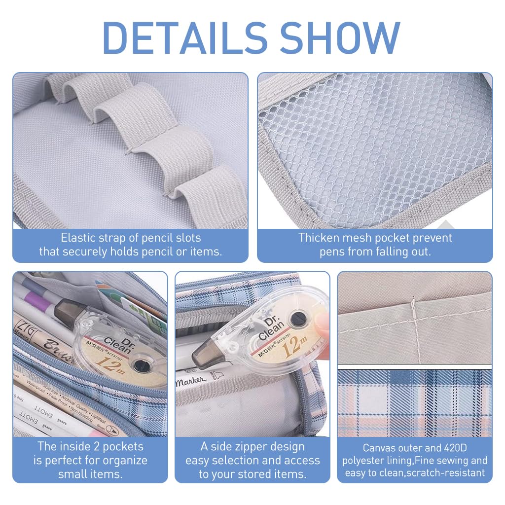 Climberty Pencil Case with Multi Interior Compartments and Handle in Blue | Schoolgirls Canvas Pouch