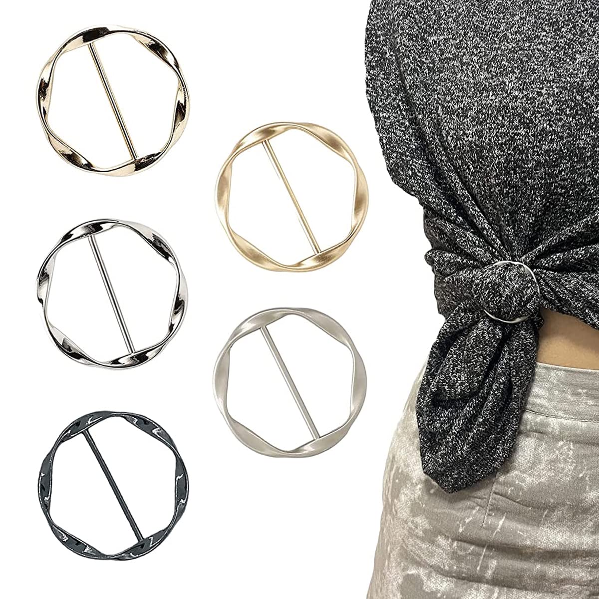 MAYCREATE® 5Pcs Silk Scarf, Blouse, T-shirt Tie Rings Clips, Fashion Metal Clothes Circle Clip, Buckle Ring Wrap Holder for Women