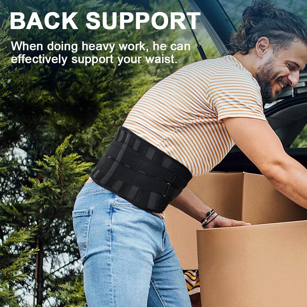 HANNEA Lumbar Support Belt for Back Pain Relief with 6 Metal Flexible Brace Bars | Breathable Mesh for Gym and Posture Correction
