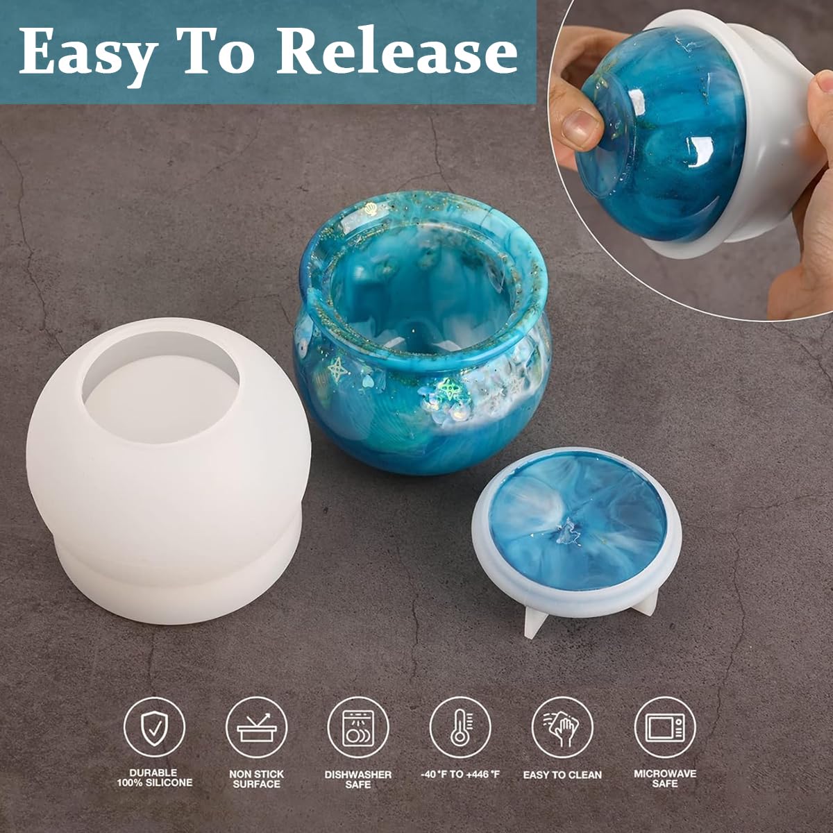 HASTHIP Jar Resin Molds for DIY Jewelry Storage and Home Décor featuring Lid Mold | Flexible Silicone for Easy Demolding