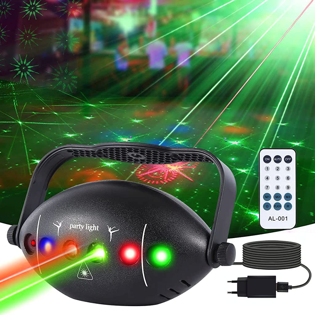 ELEPHANTBOAT DJ Light Party Disco Light for Home Party with Laser Light Remote Control RGB Led Disco Ball 6 Lens with 72 Pattern 9 Color & Sound Active Modes Dancing Light for Room Magic Lights KTV