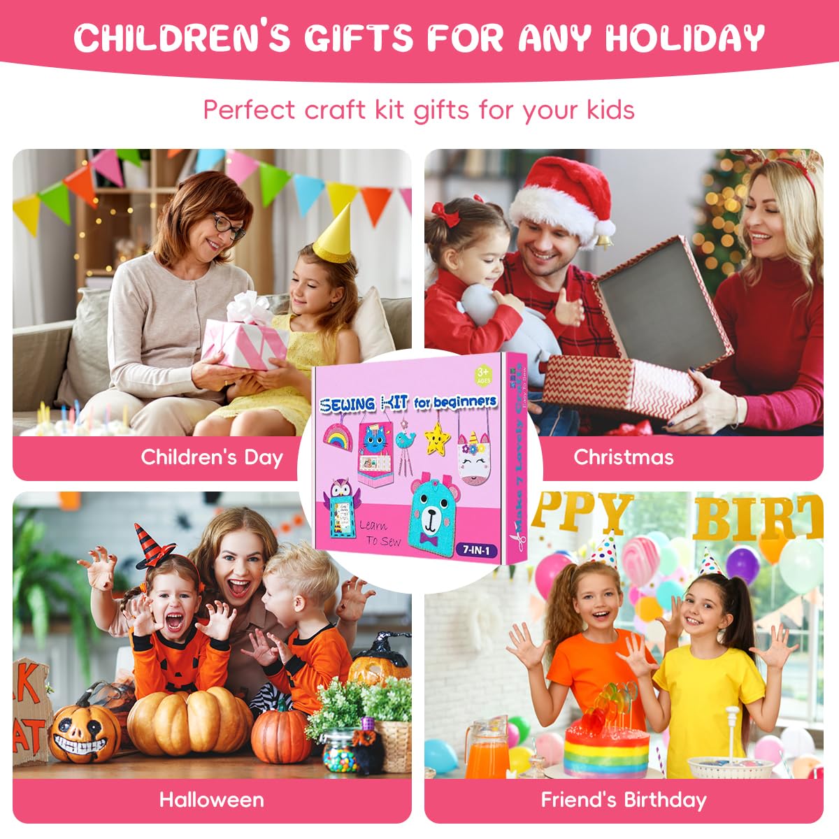 PATPAT DIY Hand Sewing Felt Craft Kit for Kids with 7 Projects | Creative Learning Gift