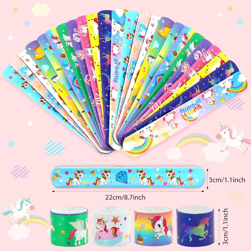 PATPAT Rainbow Unicorn Wrist Band for Kids with 24Pcs Slap Design & Silicone Snap Style | Party Gifts