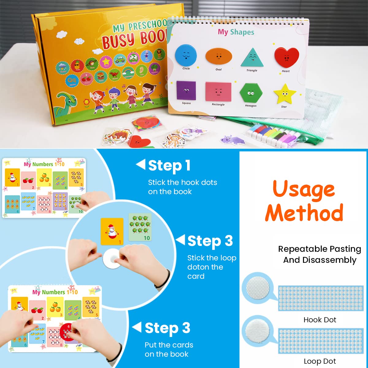 PATPAT Montessori Busy Book for Toddlers featuring 15 Learning Themes and Waterproof Pages