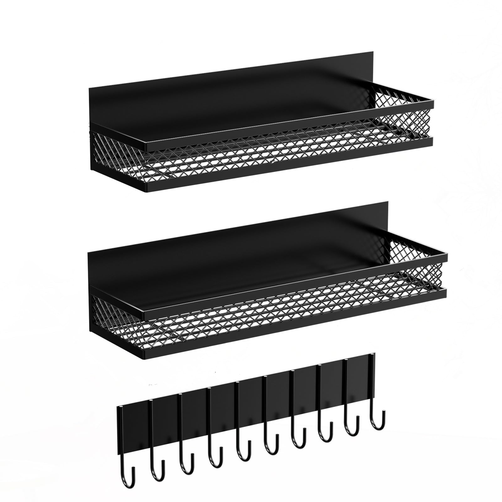 HASTHIP® Magnetic Organizer Baskets & Magnetic Hook Rack, Wire Grid Storage Racks, No Drill 10 In 1 Wall Hook Rack for Kitchen, Bathroom