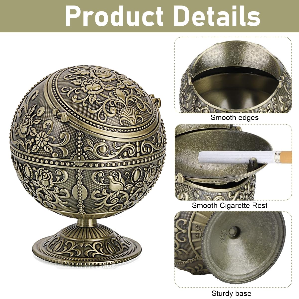 HASTHIP Ashtray for Cigarette with 9.8x11.5cm Detachable Lid featuring Zinc Alloy Design | Ideal for Car and Home Use