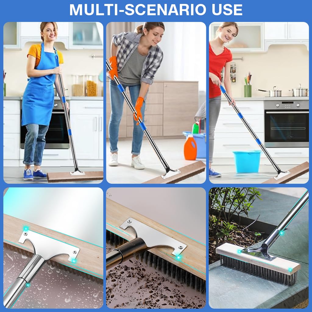 Serplex Floor Scrubber for Deck and Concrete Cleaning with 19.7 in Head and Steel Wire Bristles