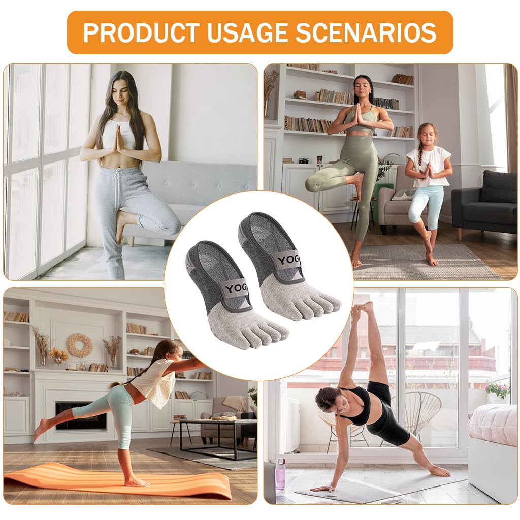 PROBEROS Women Classic Cotton Non Slip Yoga Socks for Pilates Barre and Ballet | 2PCS Grey Grip Design